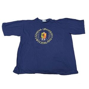 Vintage Geneva University Switzerland Blue Graphic T-Shirt